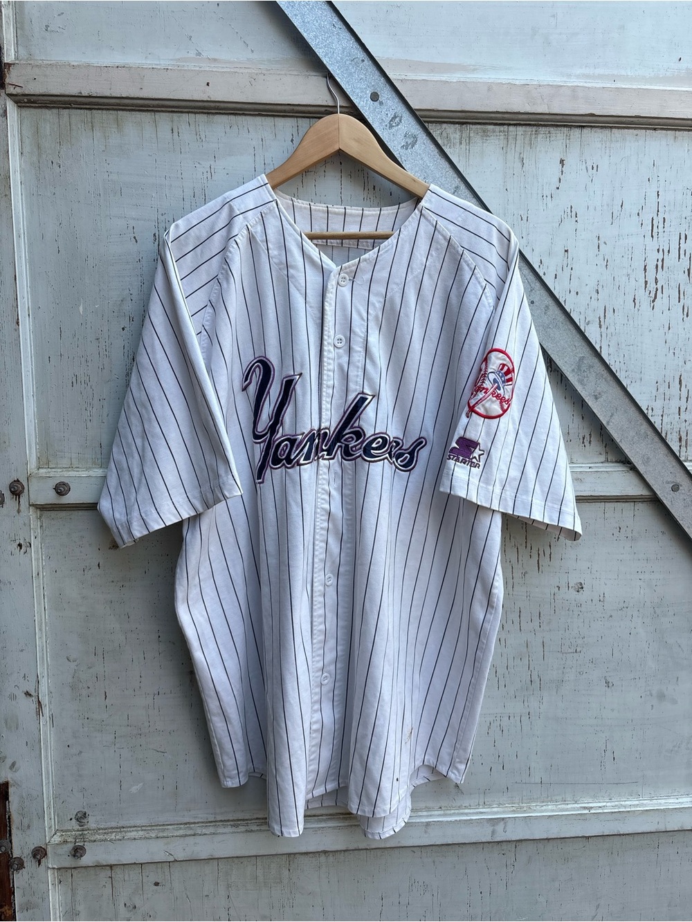 Vintage Starter New York Yankees MLB Striped Embroidered Baseball Jersey XL